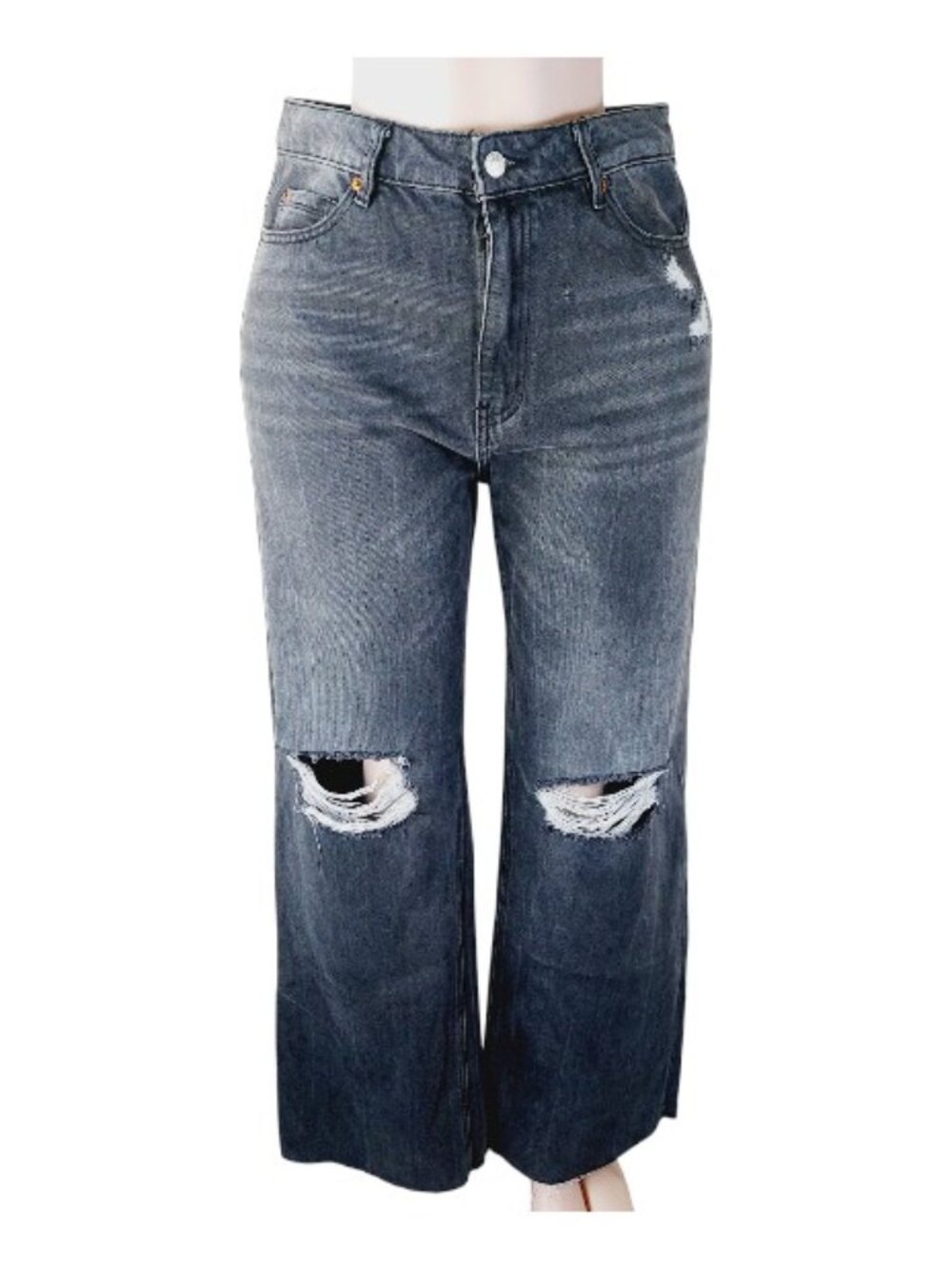 Shop Stevie Women's Black Ripped Distress Classic Wide-Leg Jeans Size 30